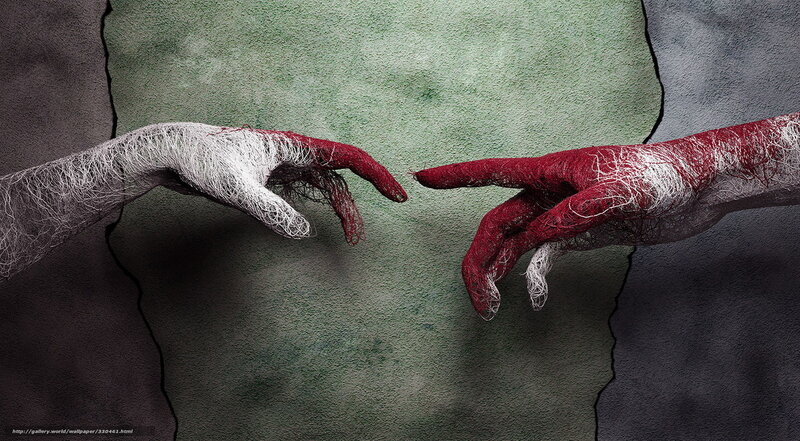 Two Hands Reaching — Red, Dramatic, Digital Art