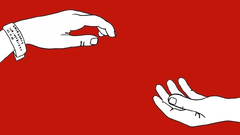 Two Hands Reaching — Red, Dramatic