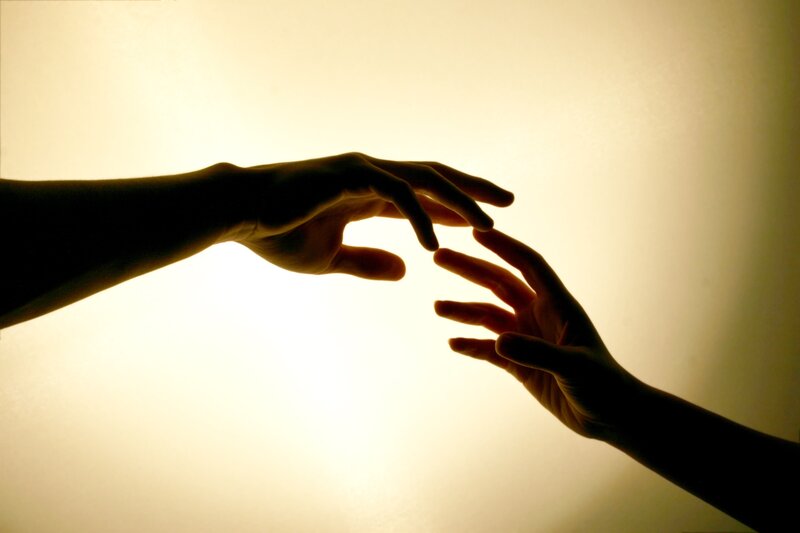 Two Hands Reaching — Yellow, Dramatic, Photograph, Light