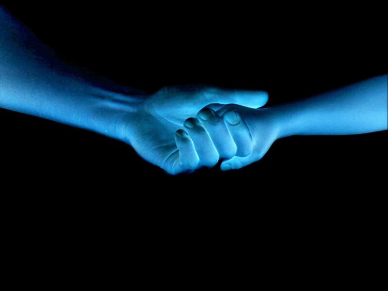 Two Hands Shaking — Blue