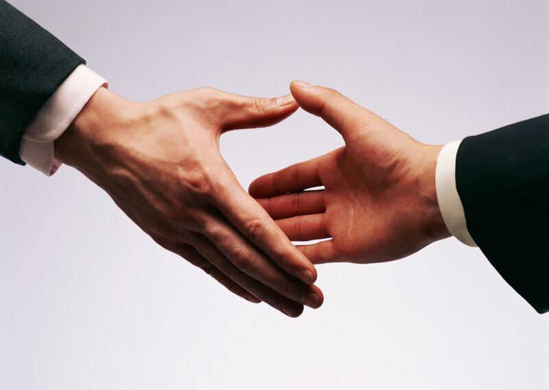 Two Hands Shaking — White, Neutral