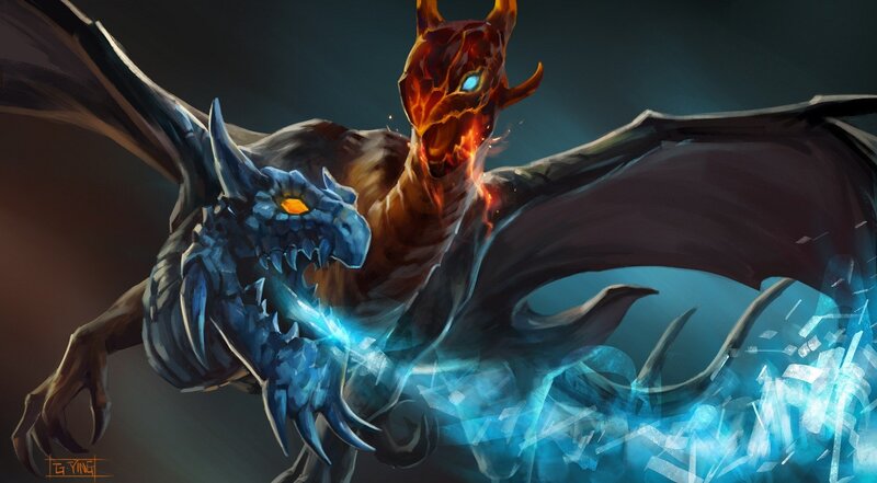 Two-headed dragon in combat