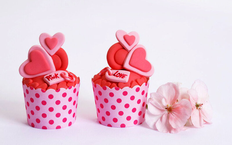 Two Heart-decorated Cupcakes