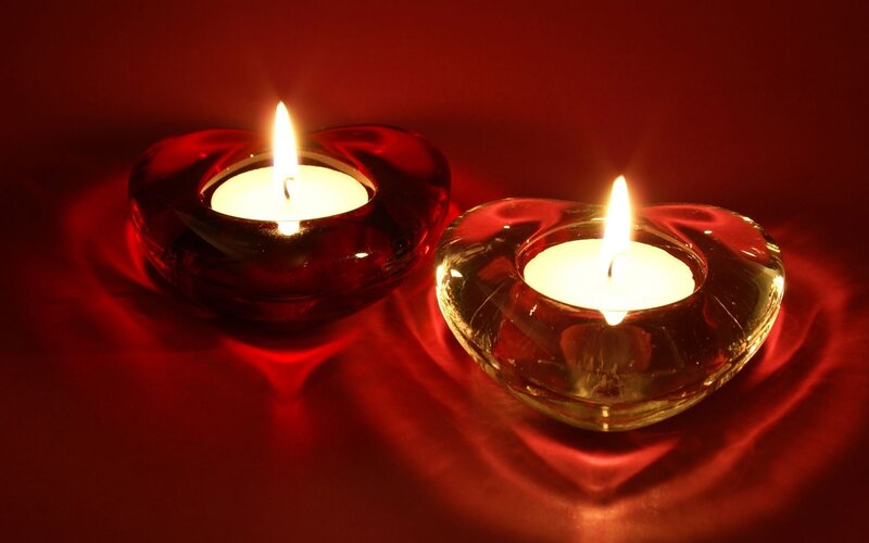 Two Heart-shaped Candles — Red, Romantic, Night