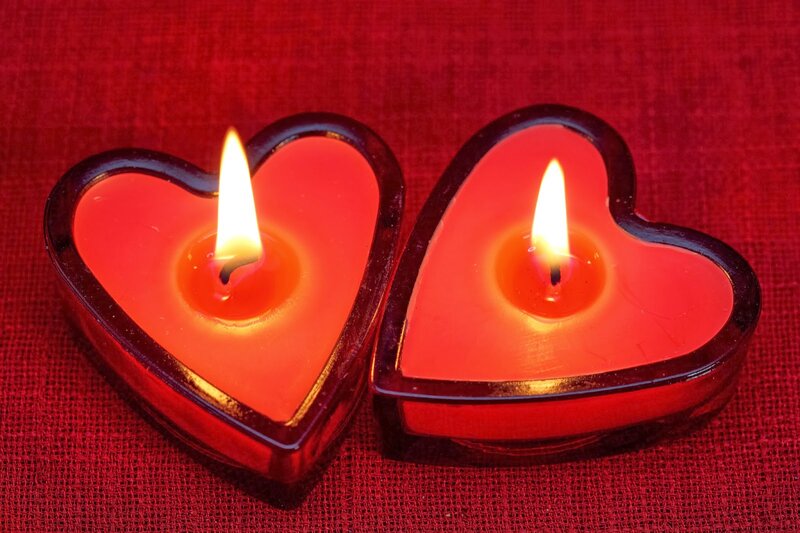 Two Heart-shaped Candles — Red, Romantic