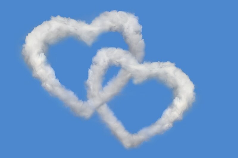 Two heart-shaped clouds