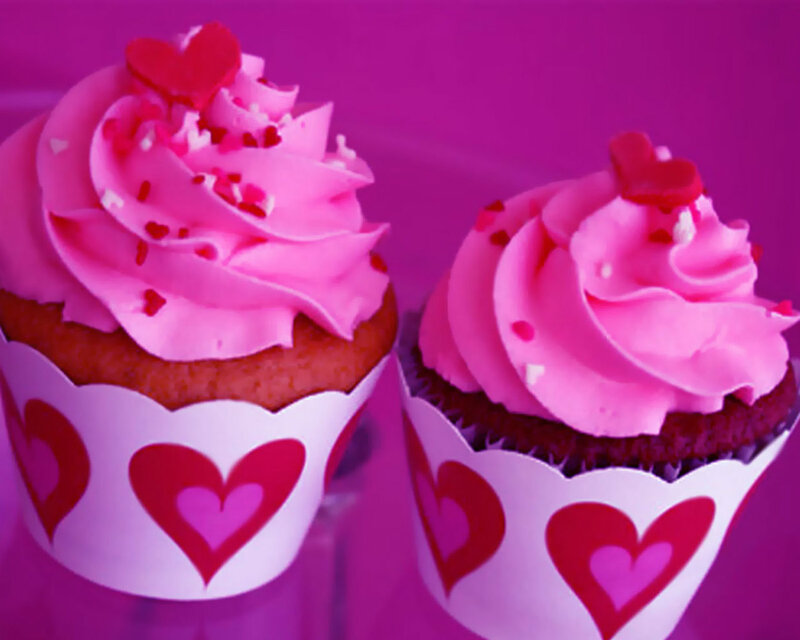 Two Heart-themed Cupcakes