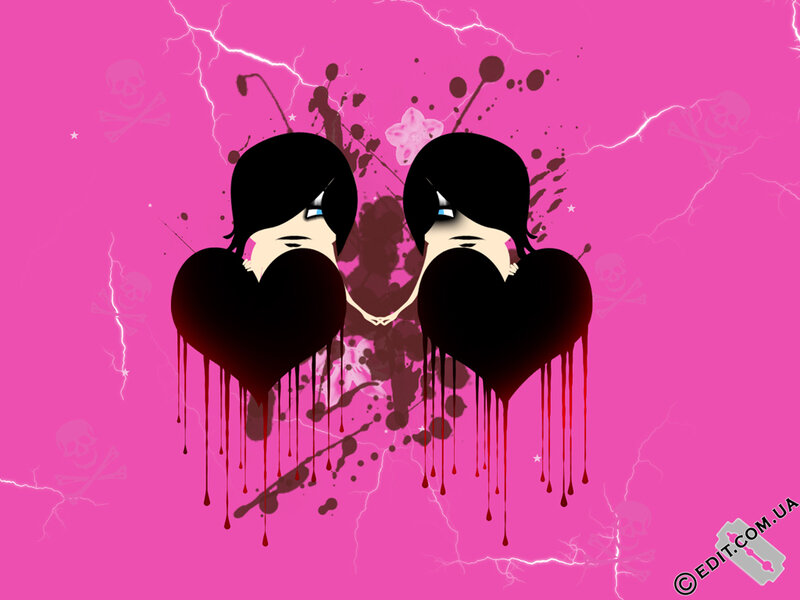 two hearts with blood dripping