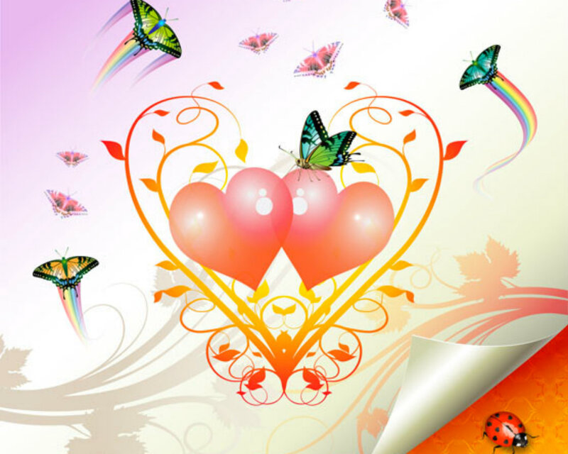 Two Hearts with Butterflies