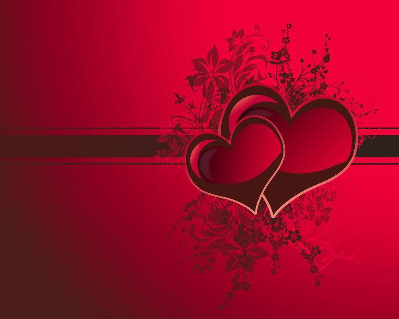 Two Hearts with Floral Design — Red