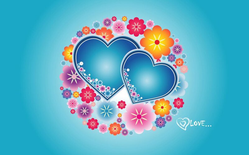 Two Hearts with Flowers — Blue