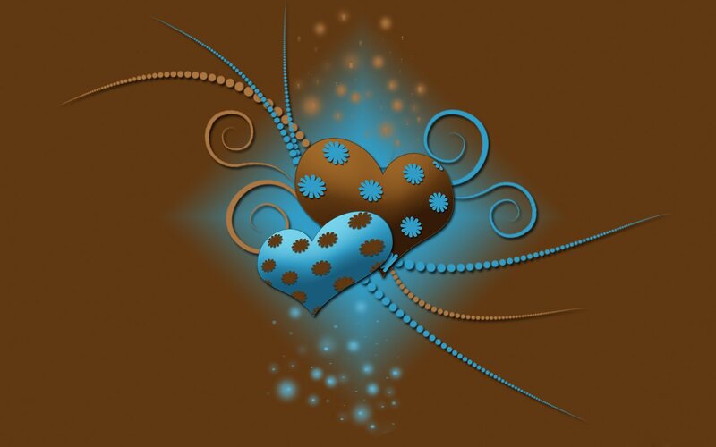 Two Hearts with Flowers — Brown, Romantic