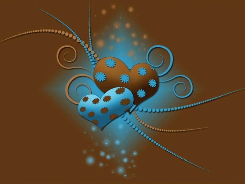 Two Hearts with Flowers — Brown