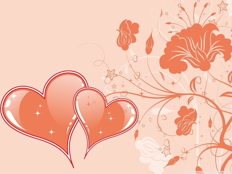 Two Hearts with Flowers — Peach
