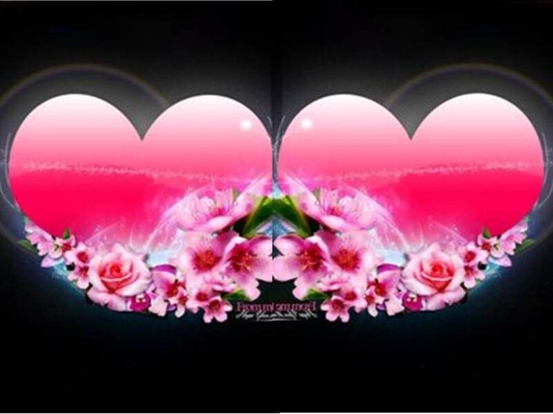 Two hearts with flowers