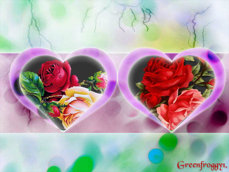 Two Hearts with Roses — Purple