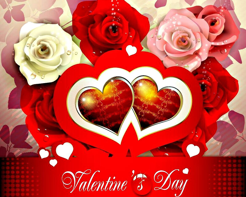 Two Hearts with Roses — Red, Romantic