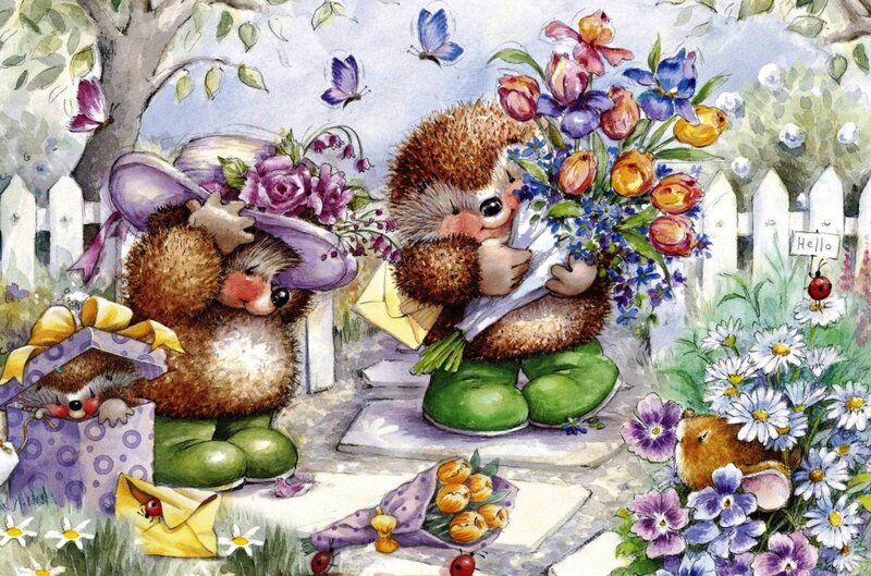 Two Hedgehogs in Garden