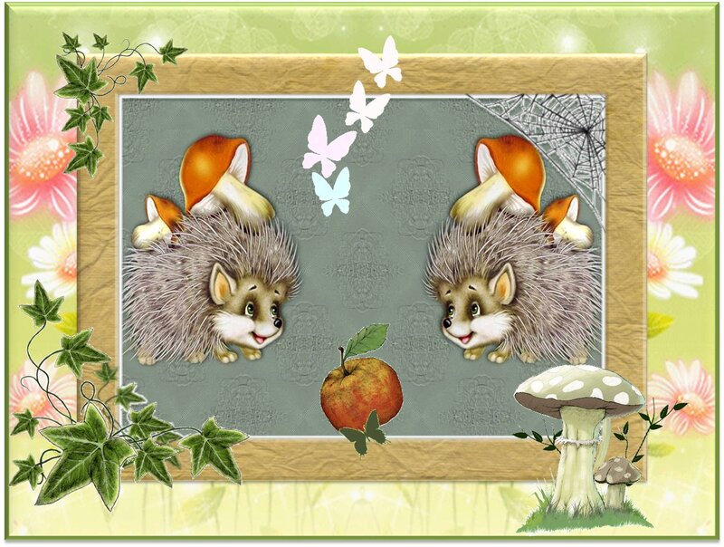 Two Hedgehogs with Mushrooms