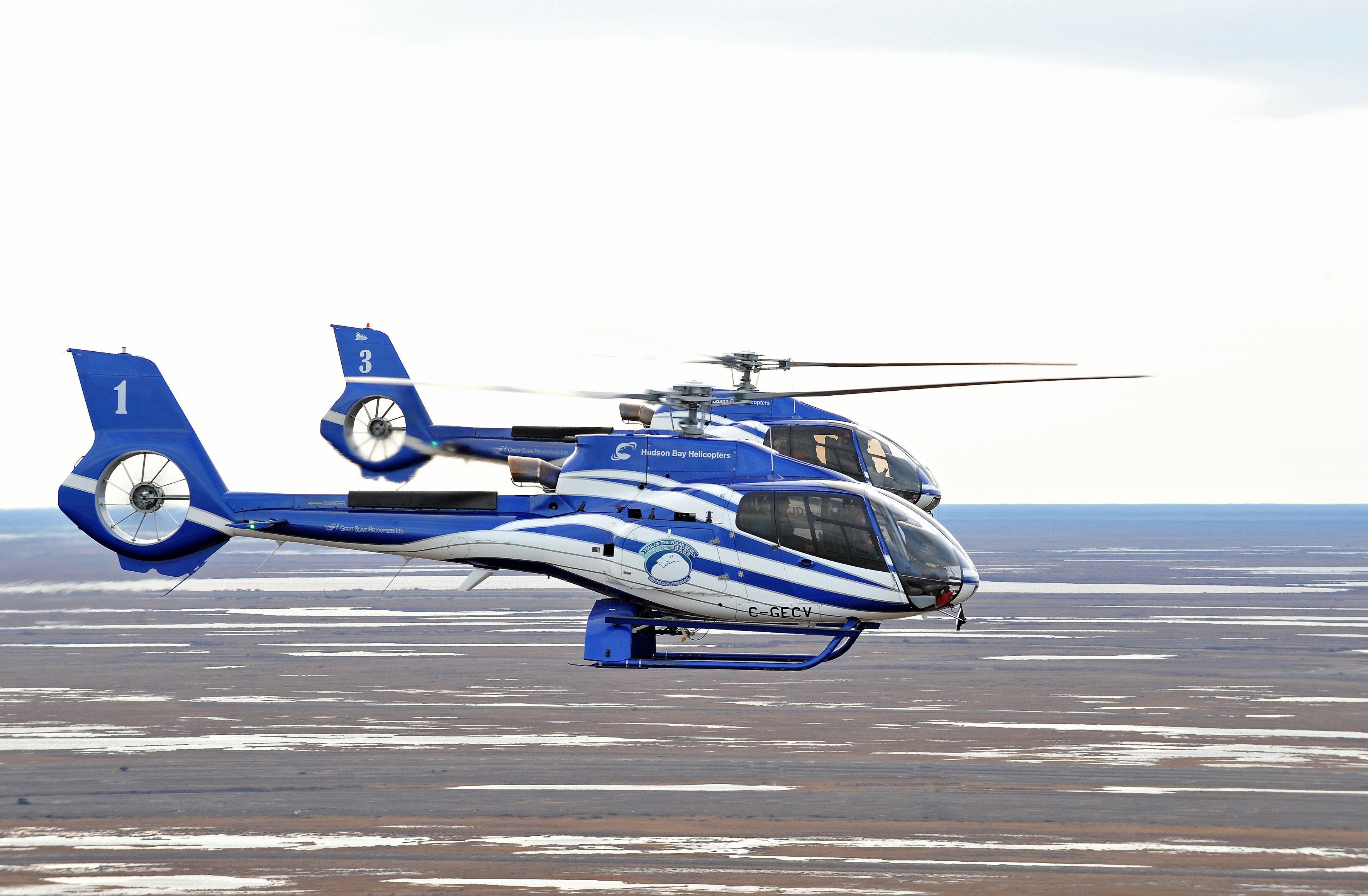 Two helicopters in flight