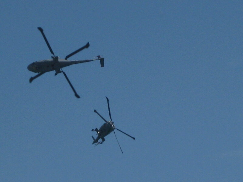 Two Helicopters in Sky