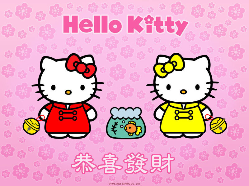 Two Hello Kitty Characters — Pink, Cheerful, Illustration, Fishbowl