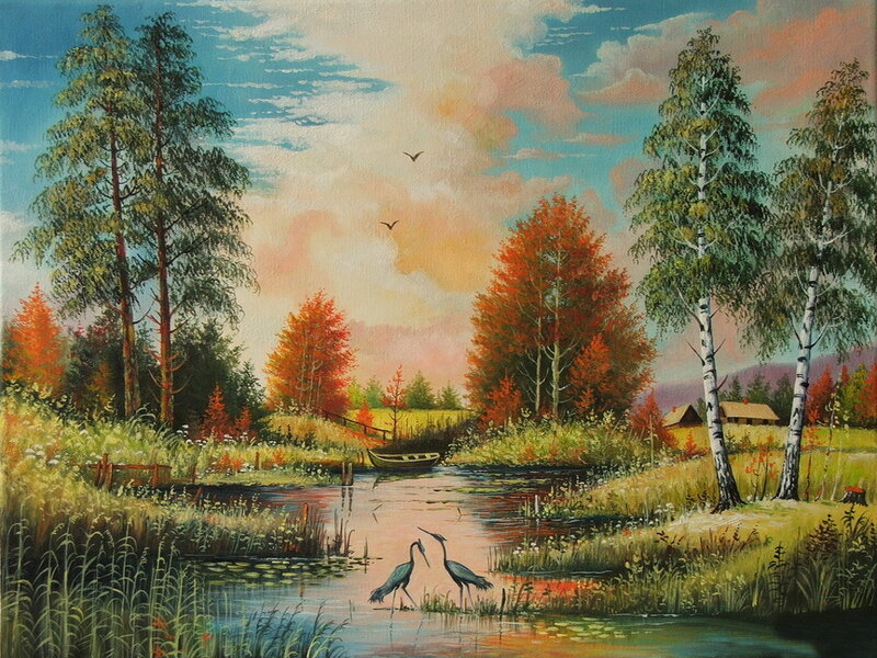 Two Herons in a Pond