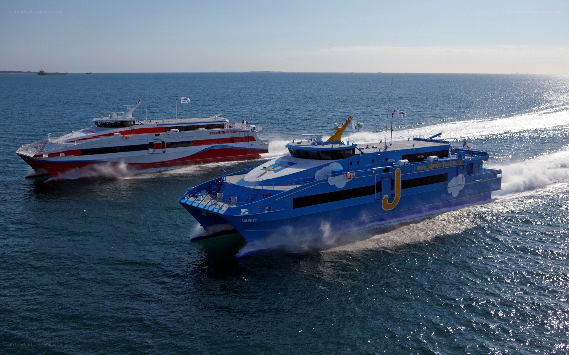 Two high-speed ferries on the sea