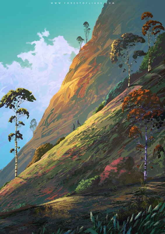 Two Hikers on a Mountain — Green