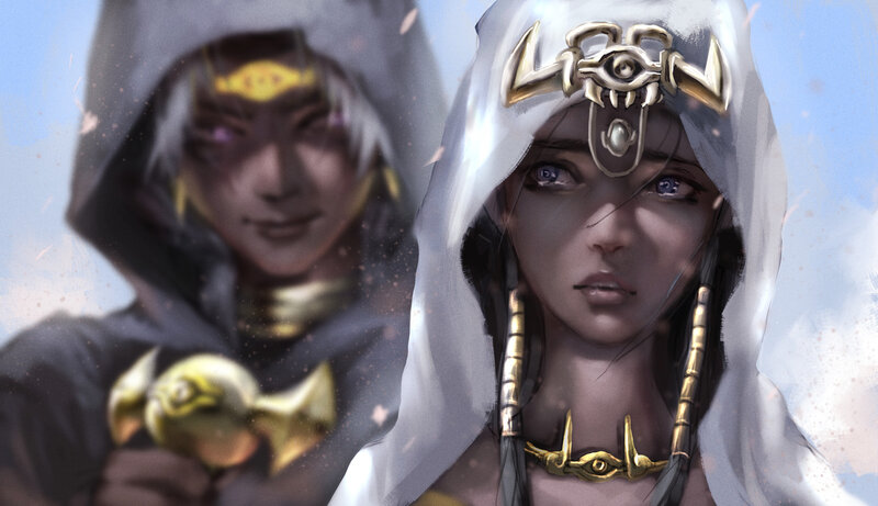 Two Hooded Figures — White, Dramatic, Digital Art, Hoods
