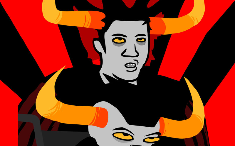two horned figures in red and black