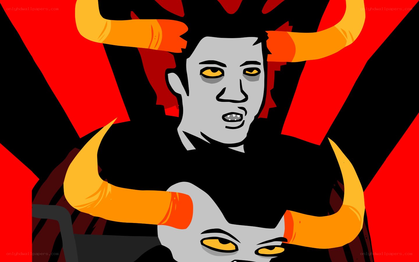 two horned figures in red and black