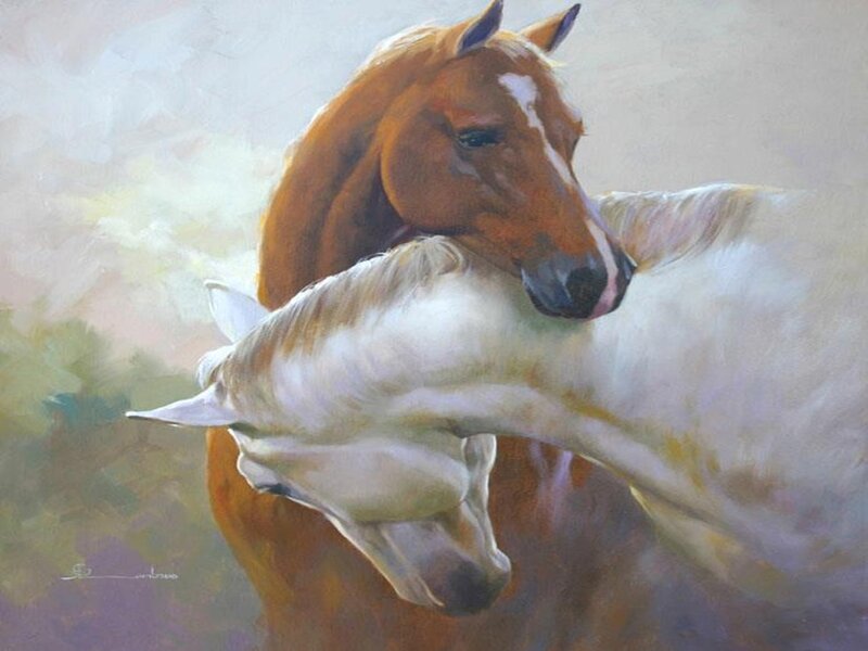 Two Horses Embracing — Brown