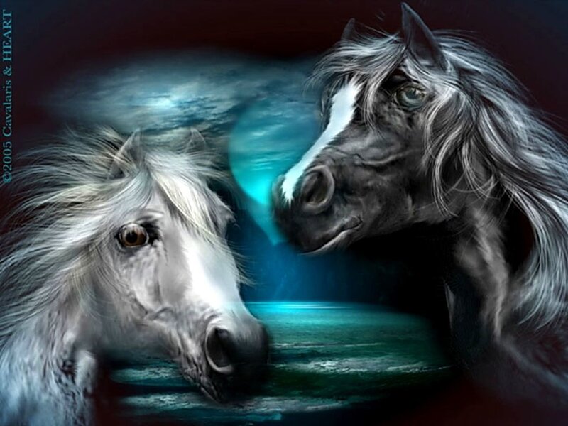 Two Horses Facing Each Other — Blue