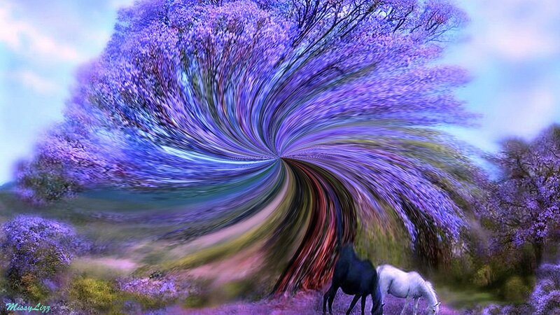 Two Horses Grazing — Purple