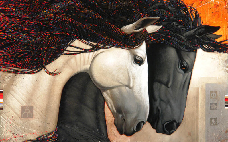 Two Horses Heads — Black