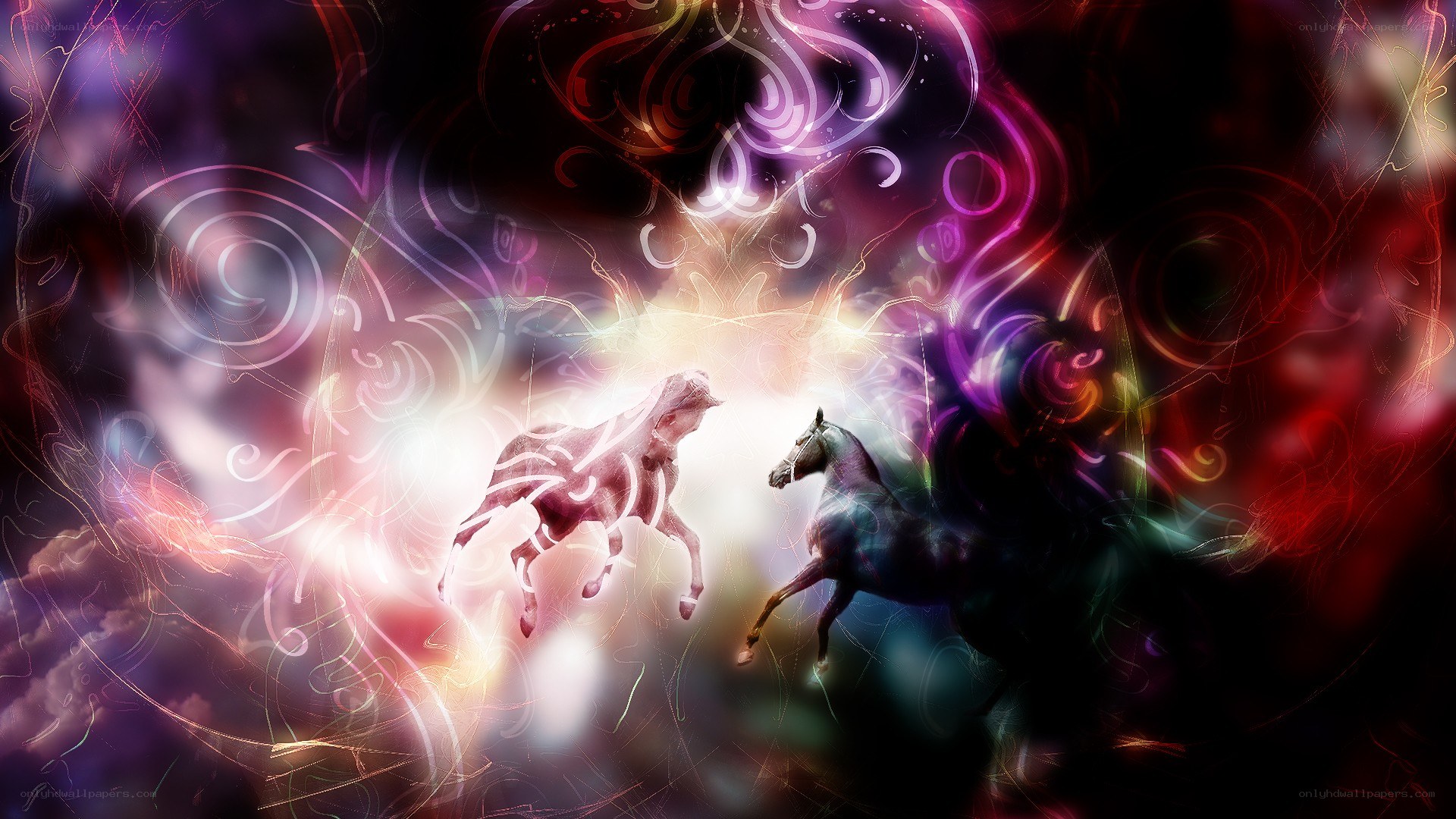 two horses in a colorful vortex
