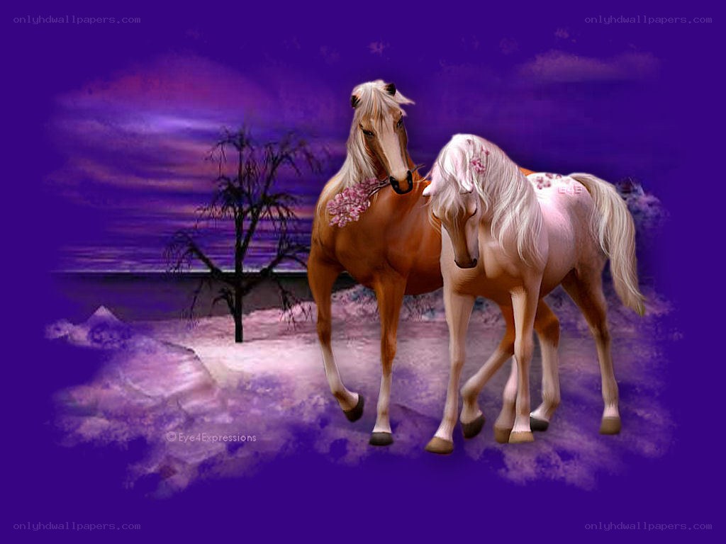 Two horses in a purple landscape