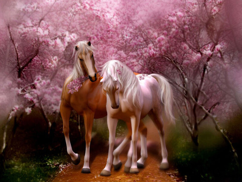 Two Horses in Blossoms