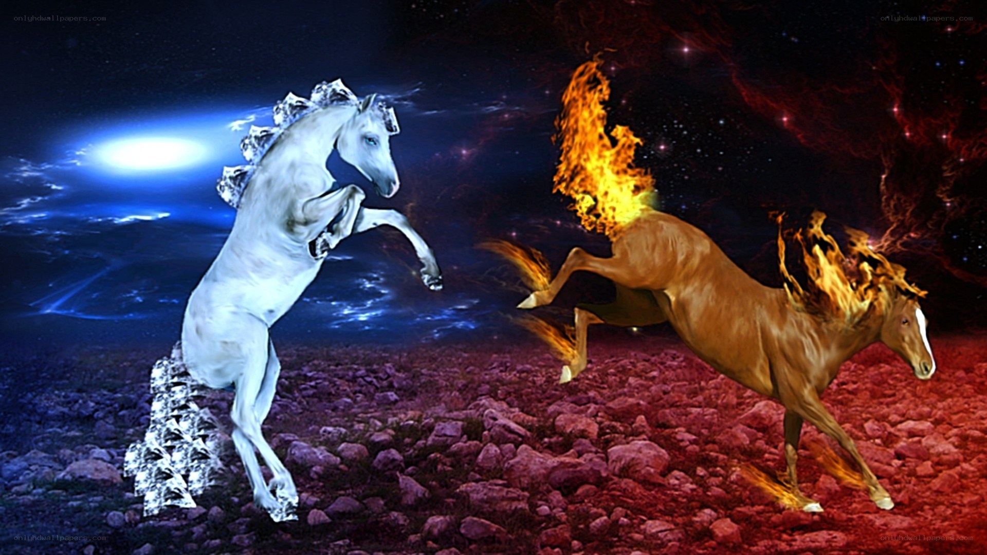 Two horses in cosmic battle