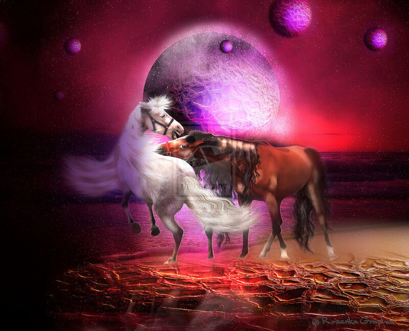 Two Horses in Fantasy Landscape