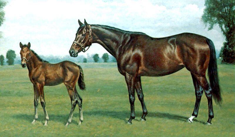 Two Horses in Field — Green, Serene, Afternoon, Painting