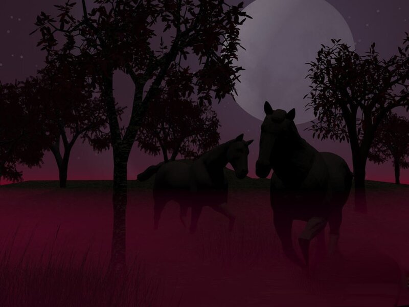 Two Horses in Field — Purple