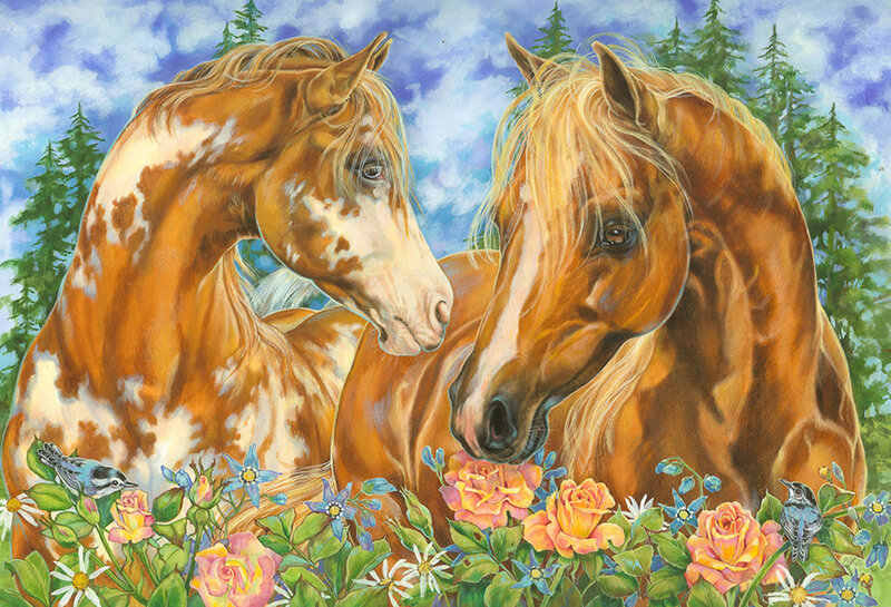 Two Horses in Flowers