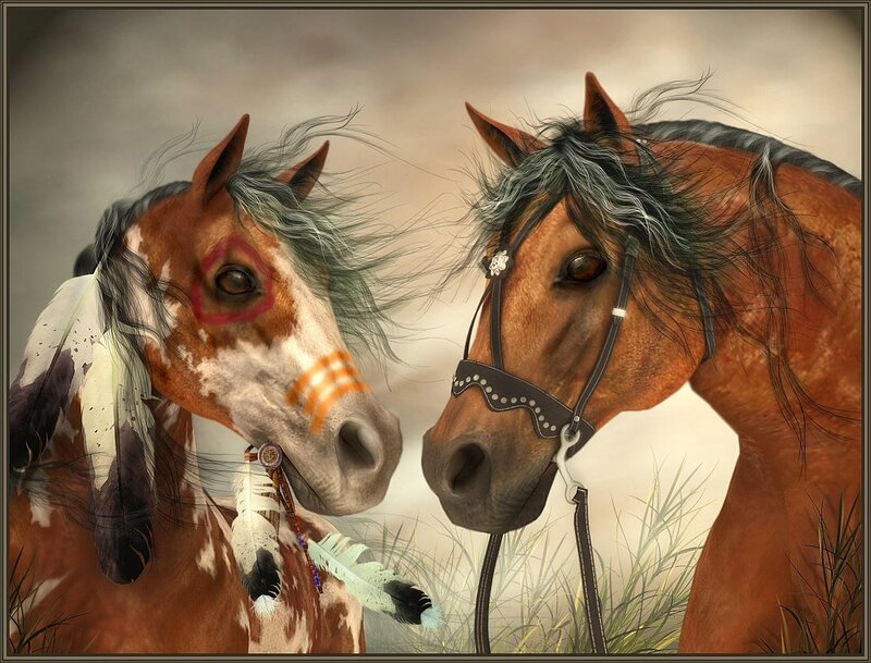 Two Horses in Grass