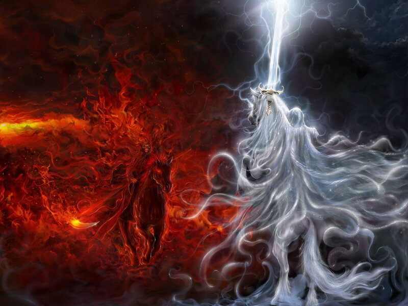 Two Horses in Storm — Red