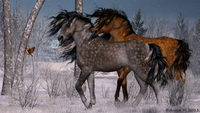 Two Horses in Winter