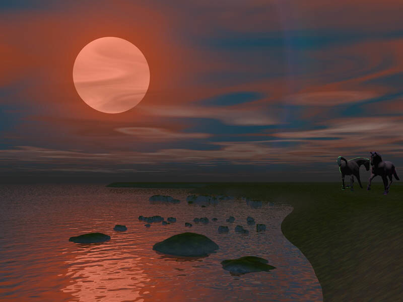 Two Horses on Shore — Red