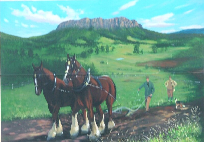 Two Horses Plowing Field