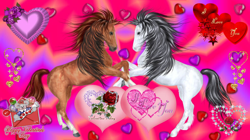 Two Horses Rearing — Pink